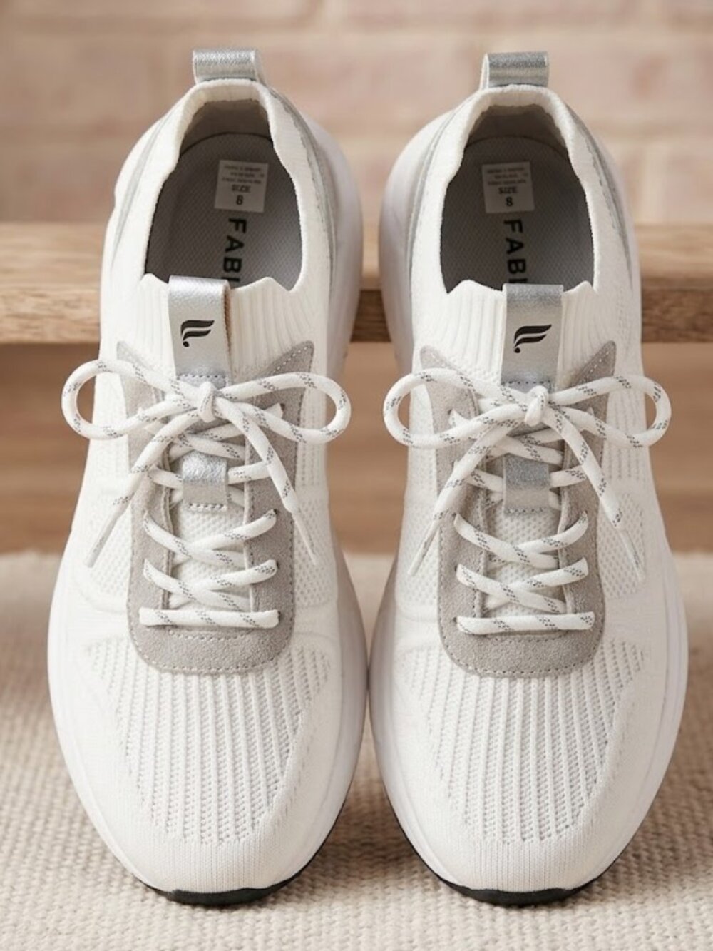 Fabletics White & Silver Knit Lightweight Training Sneakers - Women’s Size 8